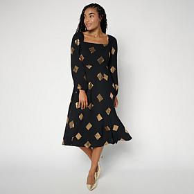 "As Is" Nina Leonard Square Neck Sequin Midi Dress