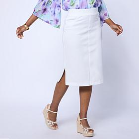"As Is" Nina Leonard Stretch Denim Knit Pull-On Midi Skirt