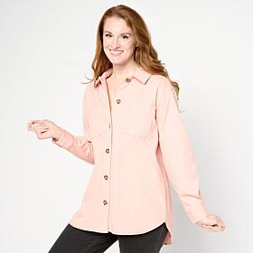 "As Is" Nina Leonard Stretch Knit Denim Collared Shirt