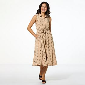 "As Is" Nina Leonard Swiss Dot Sleeveless Button Front Midi Shirt D...