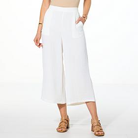 "As Is" Nina Leonard Textured Wave Culotte Pant with Pockets