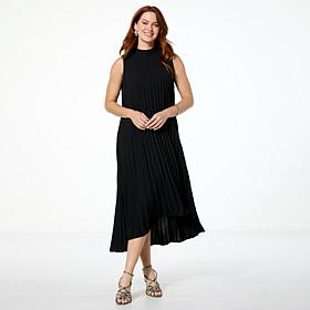 "As Is" Nina Leonard Textured Wave Hi-Low Midi Dress