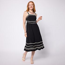 "As Is" Nina Leonard Textured Wave Midi-Length Fit and Flare Dress