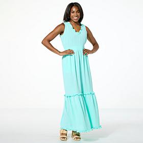 "As Is" Nina Leonard Textured Wave Tiered Hem Maxi Dress