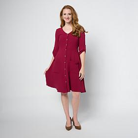 "As Is" Nina Leonard V-Neck Button-Front Dress
