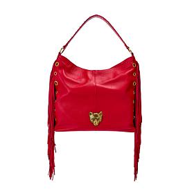 "As Is" Sharif Legacy Cougar Eyelet Pebble Leather Fringe Hobo