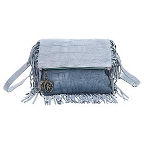 "As Is" Sharif Legacy Croco-Embossed Suede Fringe Crossbody