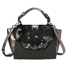 "As Is" Sharif Legacy Haircalf and Epi Leather Engraved Leaf Satchel