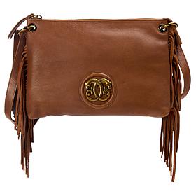 "As Is" Sharif Legacy Leather Fringe Top Zipper Mini Hobo Crossbody