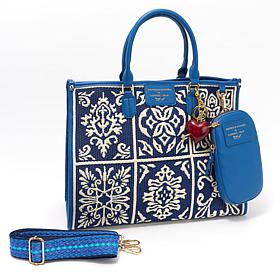 "As Is" Sharif Legacy Sicilian Tile Embroidered 4-Piece Tote Set