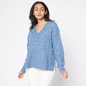 "As Is" TWRHLL by Christie Brinkley Embellished Cable Knit Sweater