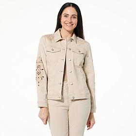 "As Is" TWRHLL by Christie Brinkley Eyelet Embroidered Denim Jacket