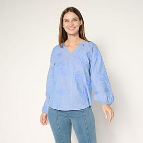 "As Is" TWRHLL by Christie Brinkley Floral Applique Long Sleeve Spl...