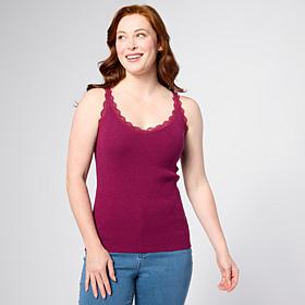 "As Is" TWRHLL by Christie Brinkley Lace-Trimmed Sweater Knit Tank