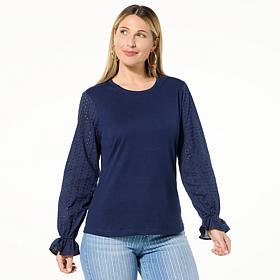 "As Is" TWRHLL by Christie Brinkley Mixed Media Balloon Sleeve Top