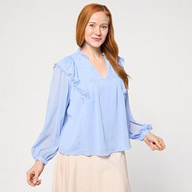 "As Is" TWRHLL by Christie Brinkley Soft Woven Ruffle Top