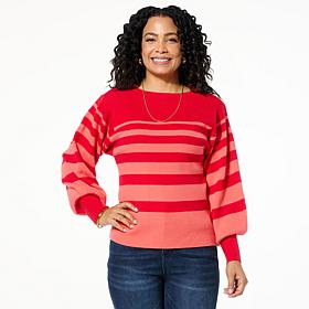 "As Is" TWRHLL by Christie Brinkley Striped Batwing-Sleeve Sweater