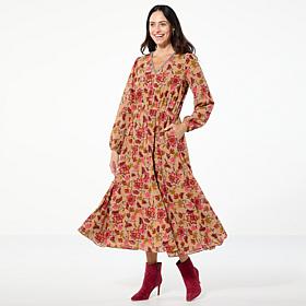 "As Is" TWRHLL by Christie Brinkley V-Neck Long-Sleeve Maxi Dress