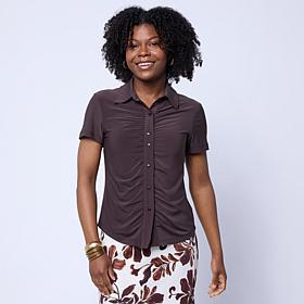 "As Is" Vivica A. Fox Collection Collared Knit Short Sleeve Button-...