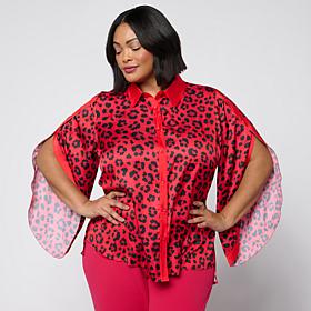 "As Is" Vivica A. Fox Collection Split-Sleeve Button-Down Top
