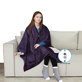"As Is" Warm & Cozy 64" x 50" Heated Plush to Sherpa Angel Wrap