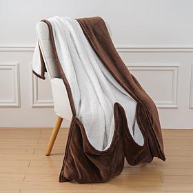 "As Is" Warm & Cozy Plush and Sherpa 60" x 70" Throw with Foot Pocket