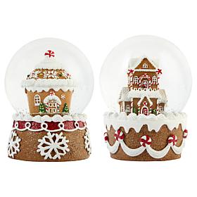 "As Is" Winter Lane LED Gingerbread House Snow Globes Set of 2