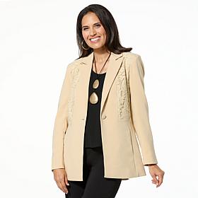 "As Is" WynneCollection Collared Crepe & Lace Jacket