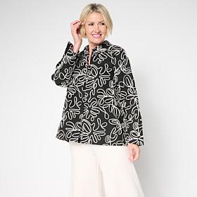 "As Is" WynneCollection Cotton Novelty Button-Down Shirt