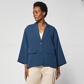 "As Is" WynneCollection Drapey Twill Button-Front Dolman Jacket