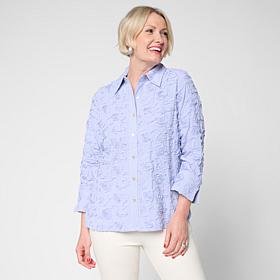 "As Is" WynneCollection Novelty Yarn Dye Stripe and Solid Shirt