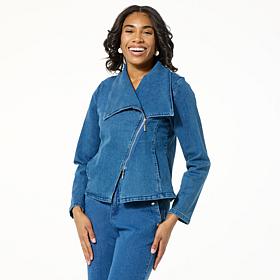 "As Is" WynneCollection Refined Denim Moto Jacket