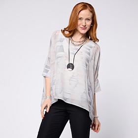 "As Is" WynneLayers Chiffon Poncho with Tank Top