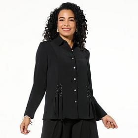 "As Is" WynneLayers Collared Woven Crepe Shirt with Lace-Up Detail