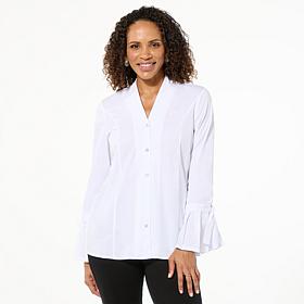 "As Is" WynneLayers Cotton-Blend Poplin Top with Ruffled Cuffs