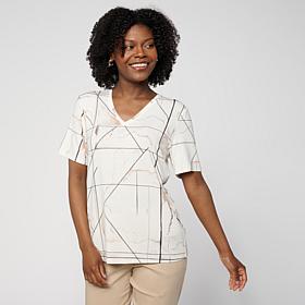 "As Is" WynneLayers Print or Solid Rayon Spandex V-Neck Tee Shirt