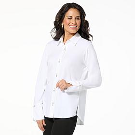 "As Is" WynneLayers Stretch Cotton Knit Double Button Placket Shirt