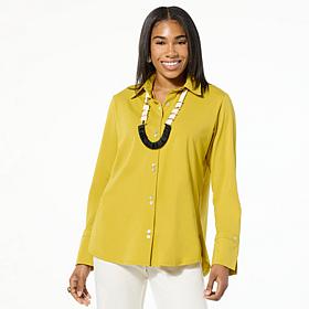 "As Is" WynneLayers Stretch Cotton Knit Double Button Placket Shirt