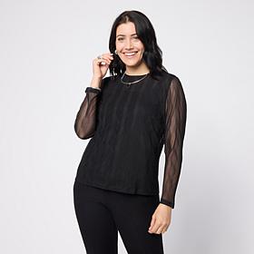 "As Is" WynneLayers Textured Mesh Long-Sleeve Crew-Neck Top