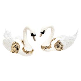 august & leo Set of 2 Faux Fur Swans with Sequins 