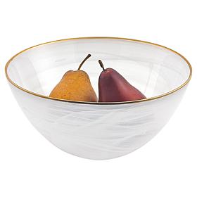 Badash White Alabaster 10" Glass Fruit or Salad Bowl With Gold Rim