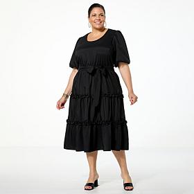 Badgley Mischka Macie Short-Sleeve Tiered Dress