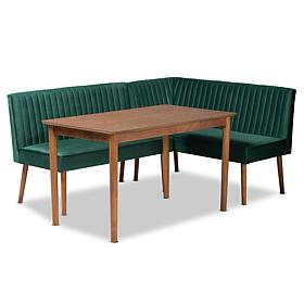 Baxton Studio Alvis Mid-Century Upholstered 3-Piece Dining Nook Set