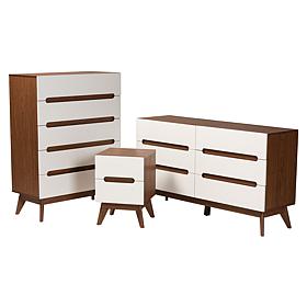 Baxton Studio Calypso Mid Century Modern Wood 3 Piece Storage Set