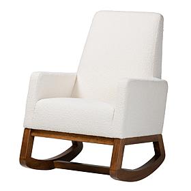 Baxton Studio Yashiya Mid-Century Modern Boucle and Wood Rocking Chair