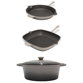 BergHOFF Neo Cast Iron 4pc Set, F/P, G/P, & 5Qt Cov Dutch Oven, Oyster