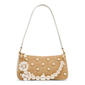 Betsey Johnson Raffia Faux Pearl Shoulder Bag