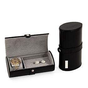 Bey-Berk Black Leather Watch and Cufflink Travel Case