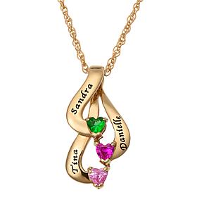 Birthstone Crystal Goldtone Sterling Silver Family Name Pendant