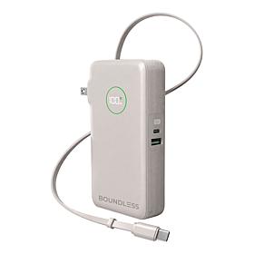 Boundless 10,000 mAh Power Bank w/AC Plug & Retractable Type-C Cable